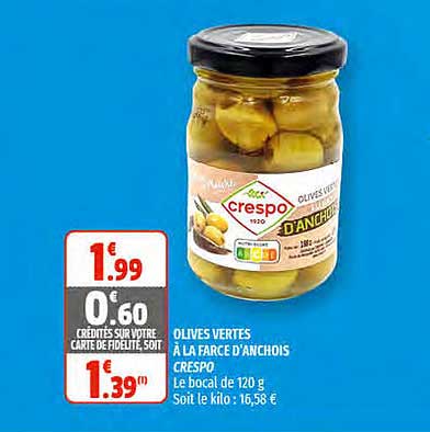 olives vertes à la farce d'anchois crespo