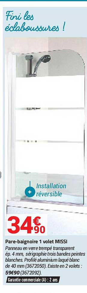 Pare-baignoire 1 Volet Missi