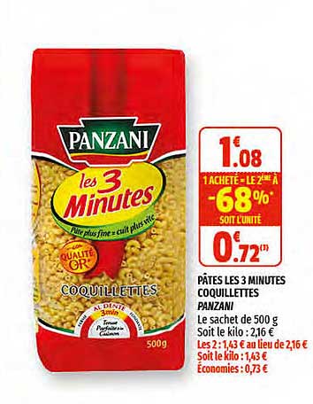 pâtes les 3 minutes coquillettes panzani