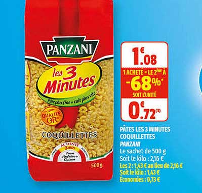 pâtes les 3 minutes coquillettes panzani