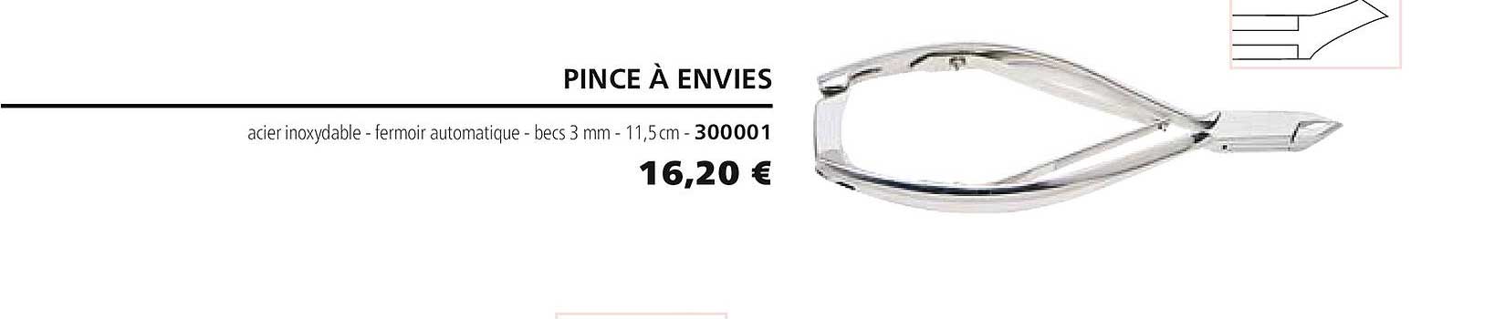 pince à envies acier inoxydable - fermoir automatique - becs 3 mm - 11.5 cm - 300001