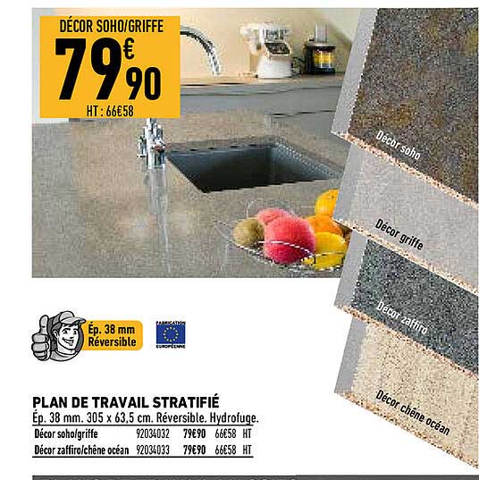 plan de travail stratifié ep. 38mm