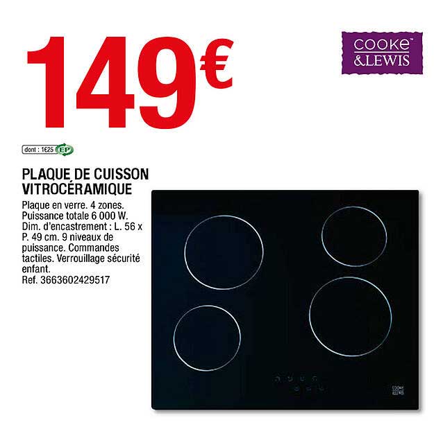 Plaque De Cuisson Vitrocéramique Cooke & Lewis