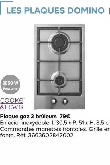 plaque gaz 2 brûleurs cooke&lewis