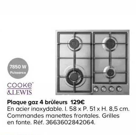 Plaque Gaz 4 Brûleurs Cooke&lewis