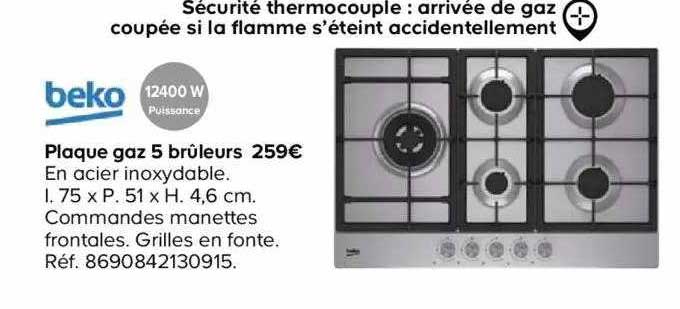 plaque gaz 5 brûleurs beko