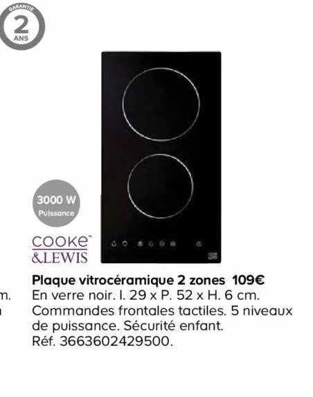 plaque vitrocéramique 2 zones cooke&lewis