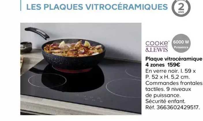 plaque vitrocéramique 4 zones cooke&lewis
