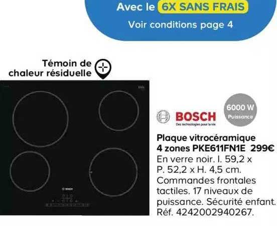 plaque vitrocéramique 4 zones pke611fn1e bosch