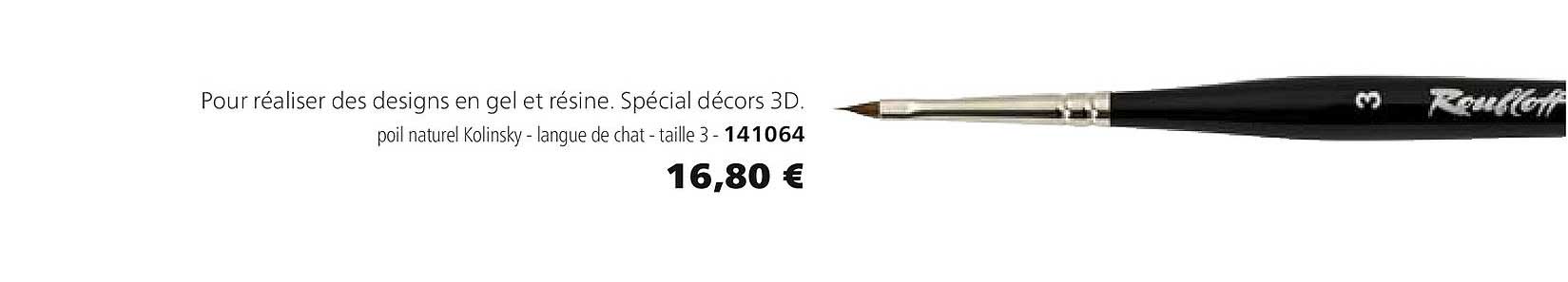 pour realiser des designs en gel et resine poil naturel kolinsky langue de chat taille 3 141064