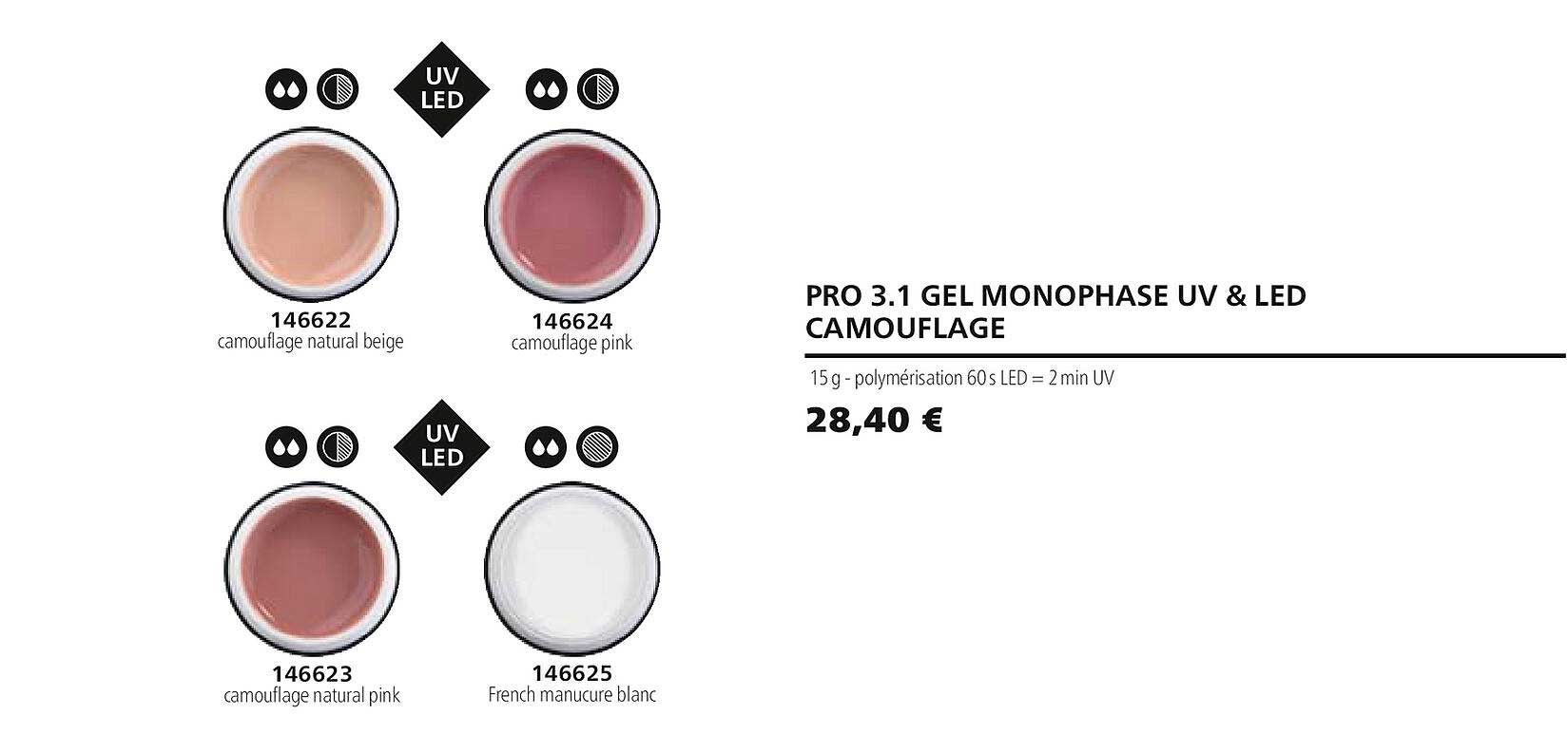 pro 3.1 gel monophase uv & led camouflage 146622 146624 146623 146625
