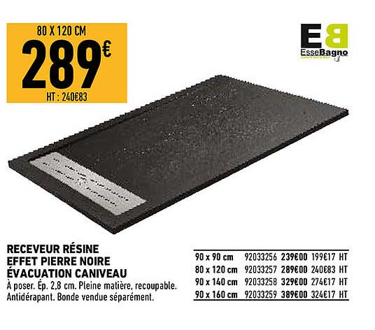 receveur résine effet pierre noire évacuation caniveau