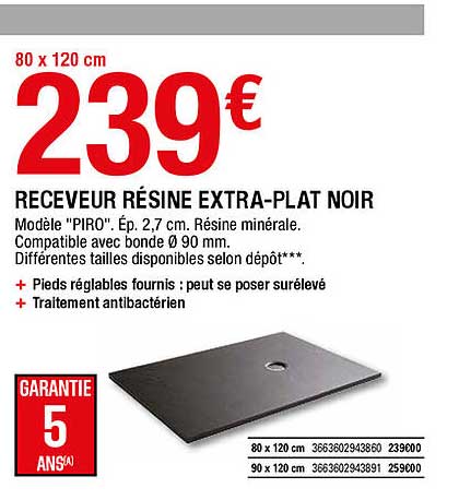 receveur résine extra-plat noir "piro"