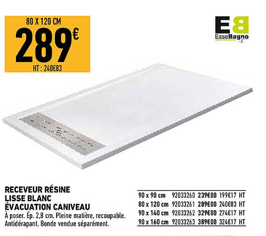 receveur résine lisse blanc évacuation caniveau