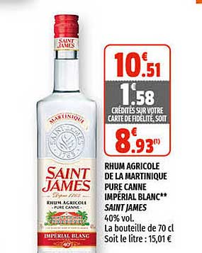 Rhum Agricole De La Martinique Pure Canne Impérial Blanc Saint James