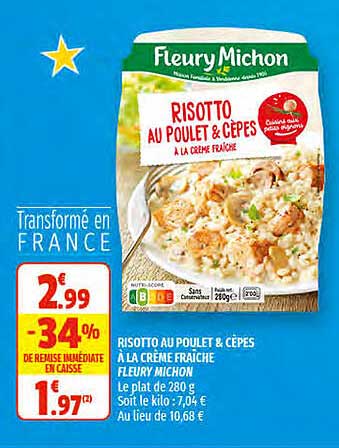 risotto au poulet & cèpes à la crème fraîche fleury michon