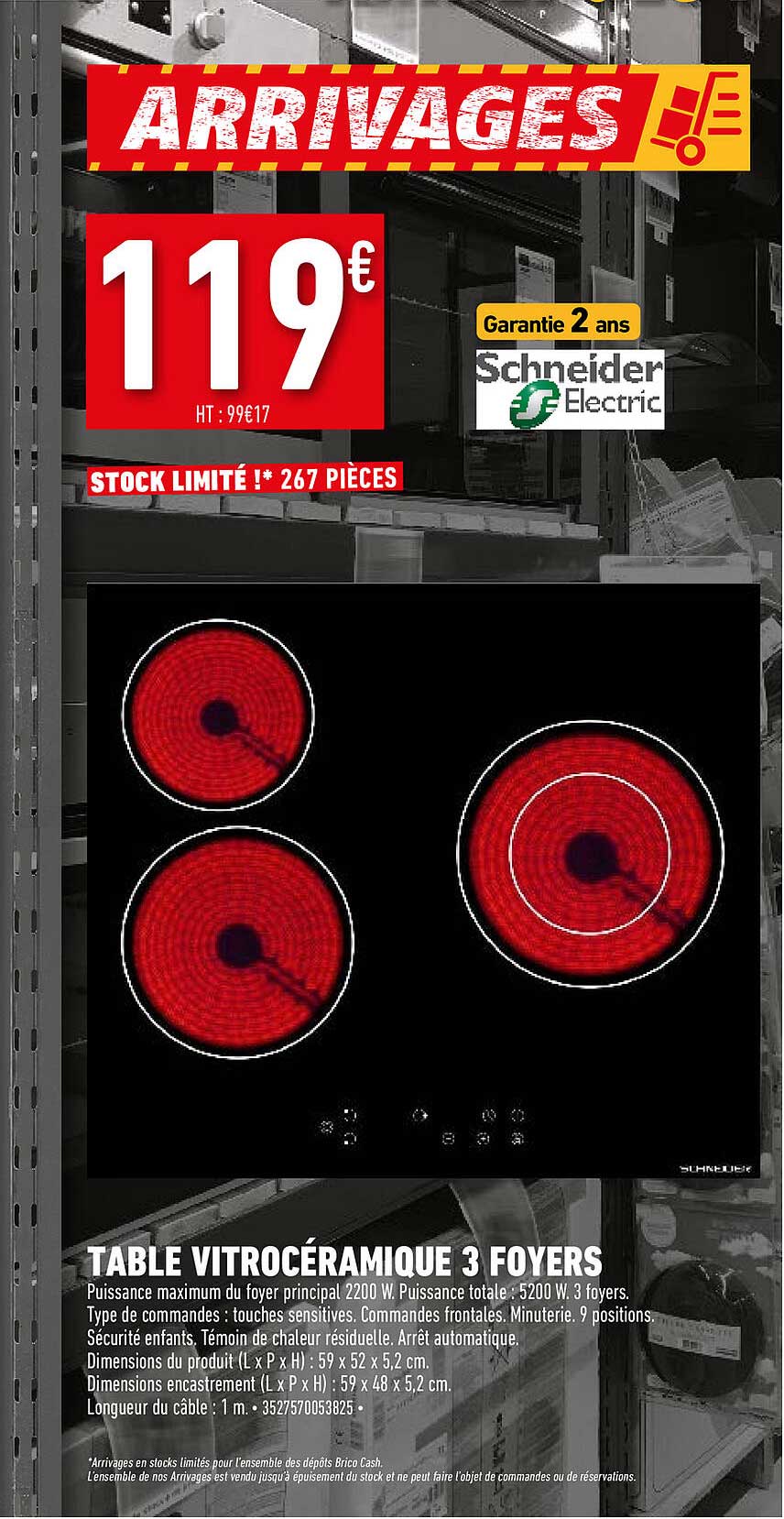 table vitrocéramique 3 foyers