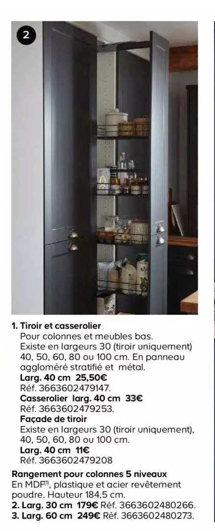 tiroir et casserolier rangement pour colonnes 5 niveaux