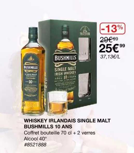whiskey irlandais single malt bushmills 10 ans