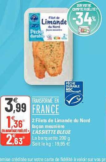 2 filets de limande du nord façon meunière l'assiette bleue