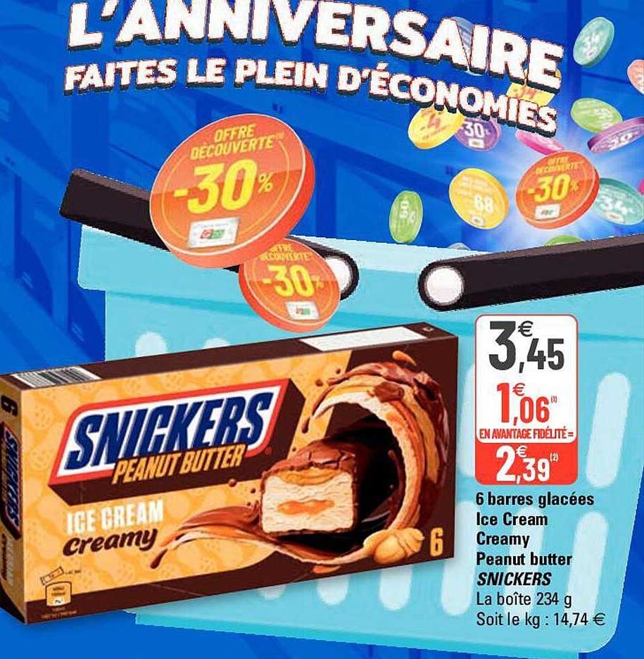 6 barres glacées ice creamy peanut butter snickers