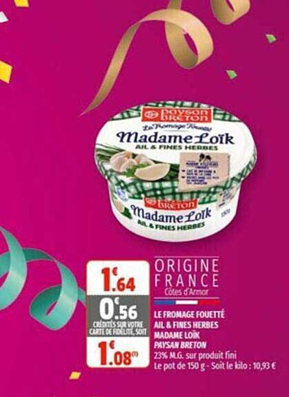 le fromage fouetté ail & fines herbes madame loïk paysan breton