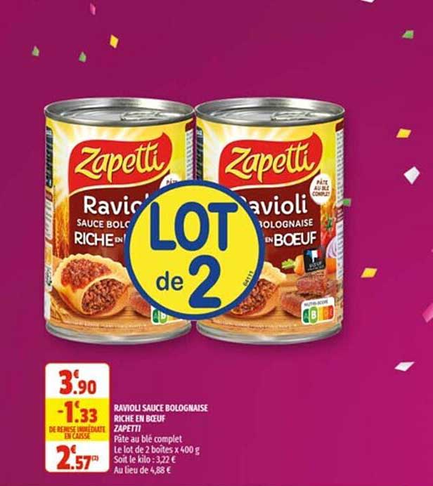 ravioli sauce bolognaise riche en boeuf zapetti