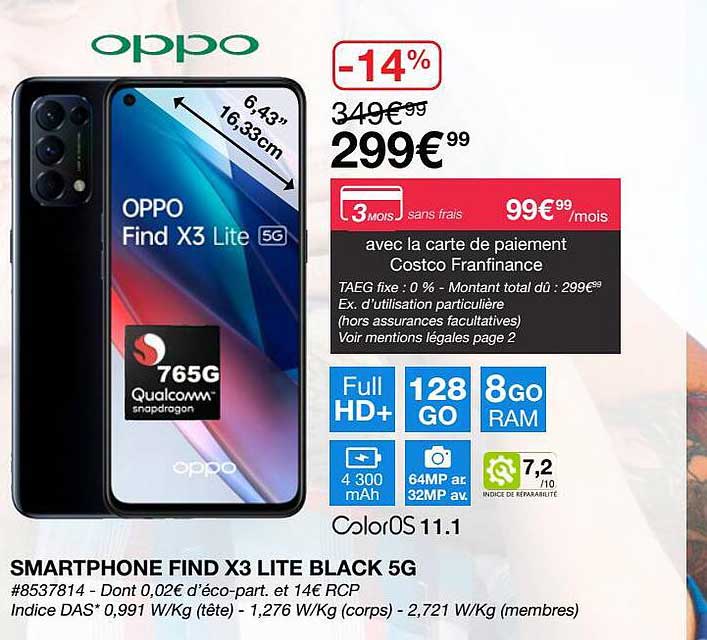 Smartpnone Find X3 Lite Black 5g Oppo