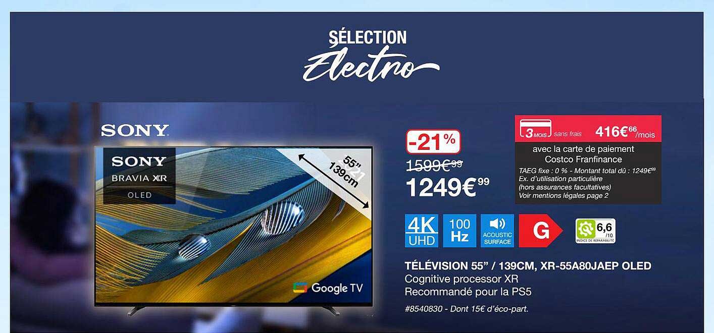 télévision 55"-139 cm, xr-55a80jaep oled sony