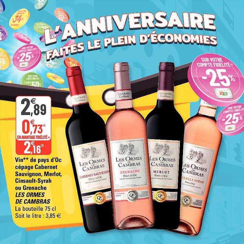 vin de pays d'oc cépage cabernet sauvignon, merlot, cinsault-syrah ou grenache les ormes de cambras