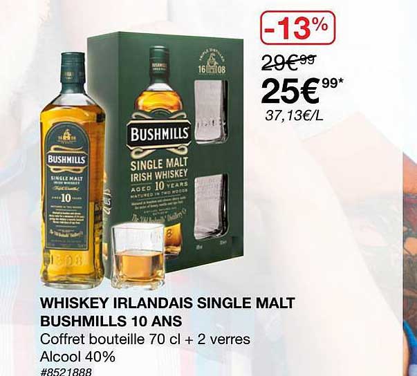 whiskey irlandais single malt bushmills 10 ans