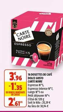 16 Dosettes De Café Dolce Gusto Carte Noire