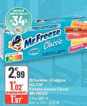 20 sucettes à congeler big pop parfums assortis classic mr. freeze