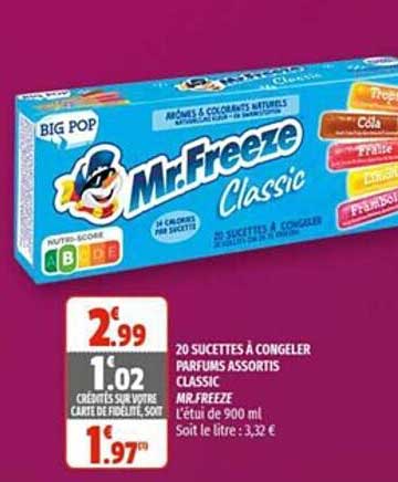 20 sucettes à congeler parfums assortis classic mr freeze