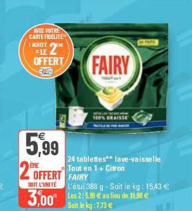 24 tablettes lave-vaisselle tout en 1 + citron fairy