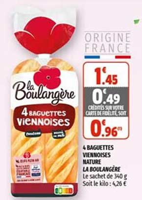 4 Baguettes Viennoises Nature La Boulangère