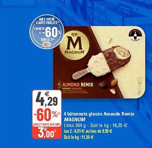 4 Bâtonnets Glacés Amande Remix Magnum