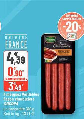 4 merguez véritables façon charcutière socopa