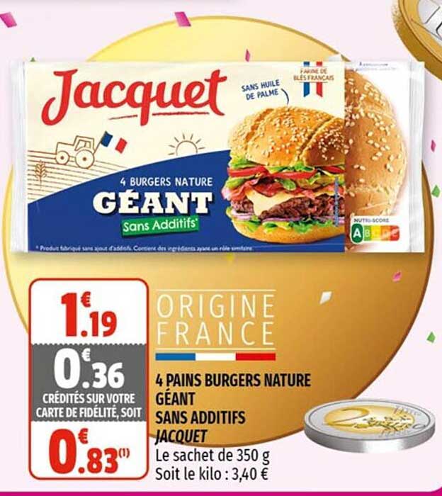 4 Pains Burgers Nature Géant Sans Additifs Jacquet