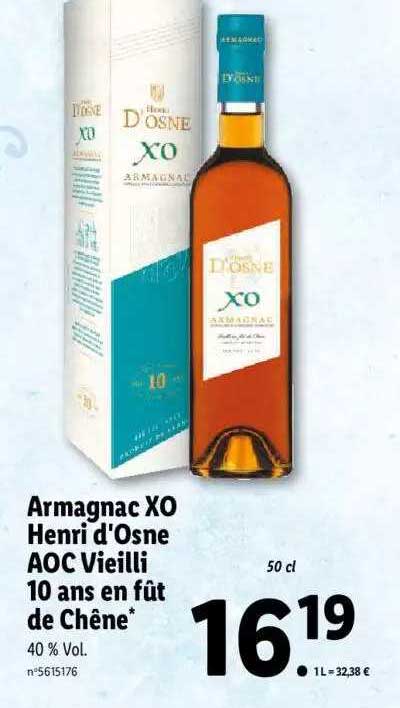 armagnac xo henri d'osne aoc vieilli 10 ans en fût de chêne
