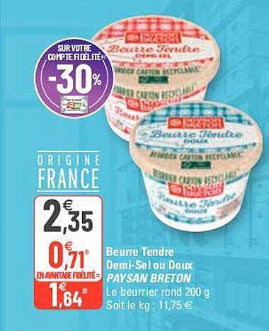 Beurre Tendre Demi-sel Ou Doux Paysan Breton