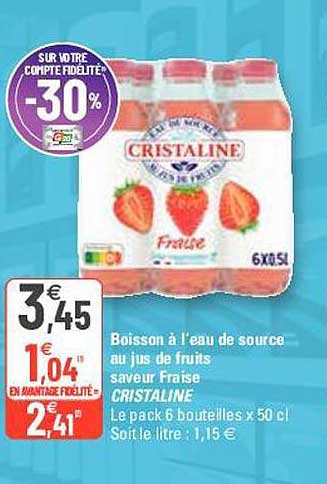 boisson à l'eau de source au jus de fruits saveur fraise cristaline