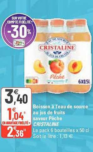 boisson à l'eau de source au jus de fruits saveur pêche cristaline
