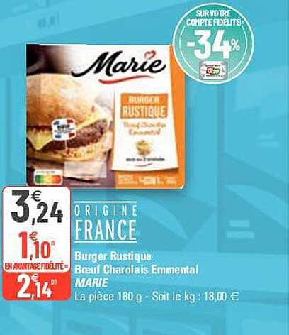 Burger Rustique Boeuf Charolais Emmental Marie