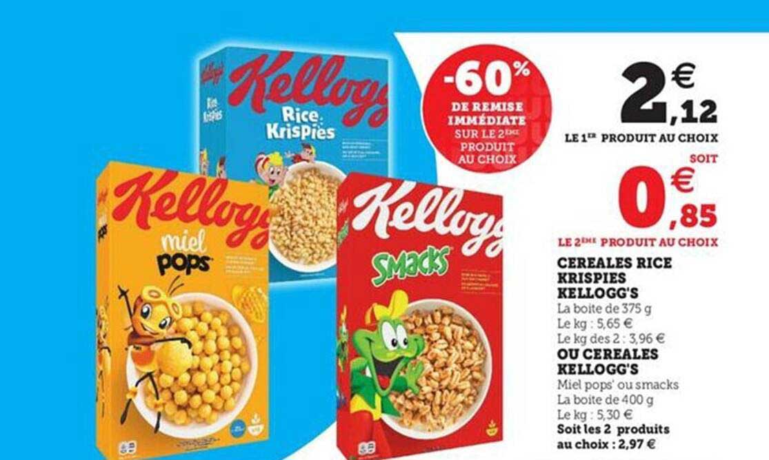cereales rice krispies kellogg's ou cereales kellogg's -60% de remise immédiate sur le 2ème produit au choix