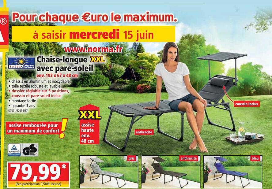 chaise-longue xxl avec pare-soleil solax-sunshise