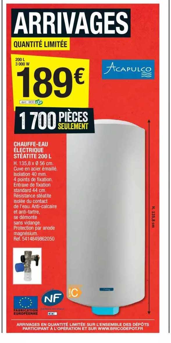 chauffe-eau électrique stéatite 200l acapulco