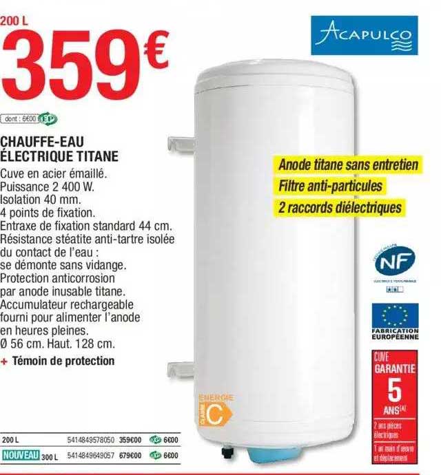 chauffe-eau électrique titane acapulco