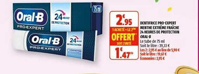 dentifrice pro-expert menthe extrême fraîche 24 heures de protection oral-b