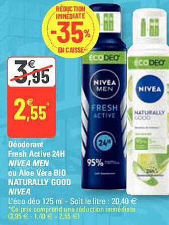 déodorant fresh active 24h nivea men ou aloé véra bio naturally good nivea